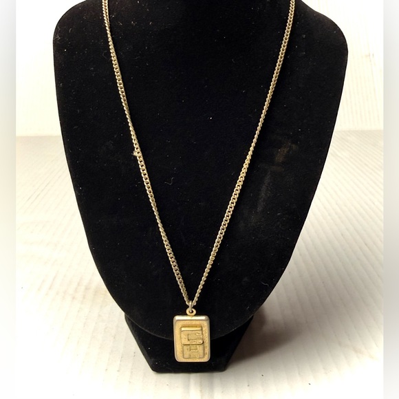 unbranded Jewelry - Vintage Gold Plated “C H”‎ Pendant Necklace Rectangle Dangle Jewelry 70s Retro